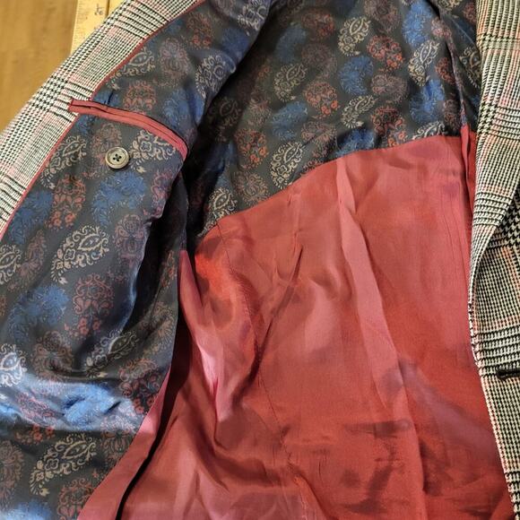 Tallia Wool Plaid Blazer pockets 19" P2P 27" long lined 3 button cuff - Picture 6 of 13